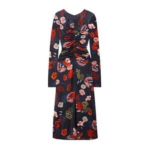 Cara Cara 'Maisy' Black Viscose Ruched Floral-Print Cotton-Jersey Midi Dress